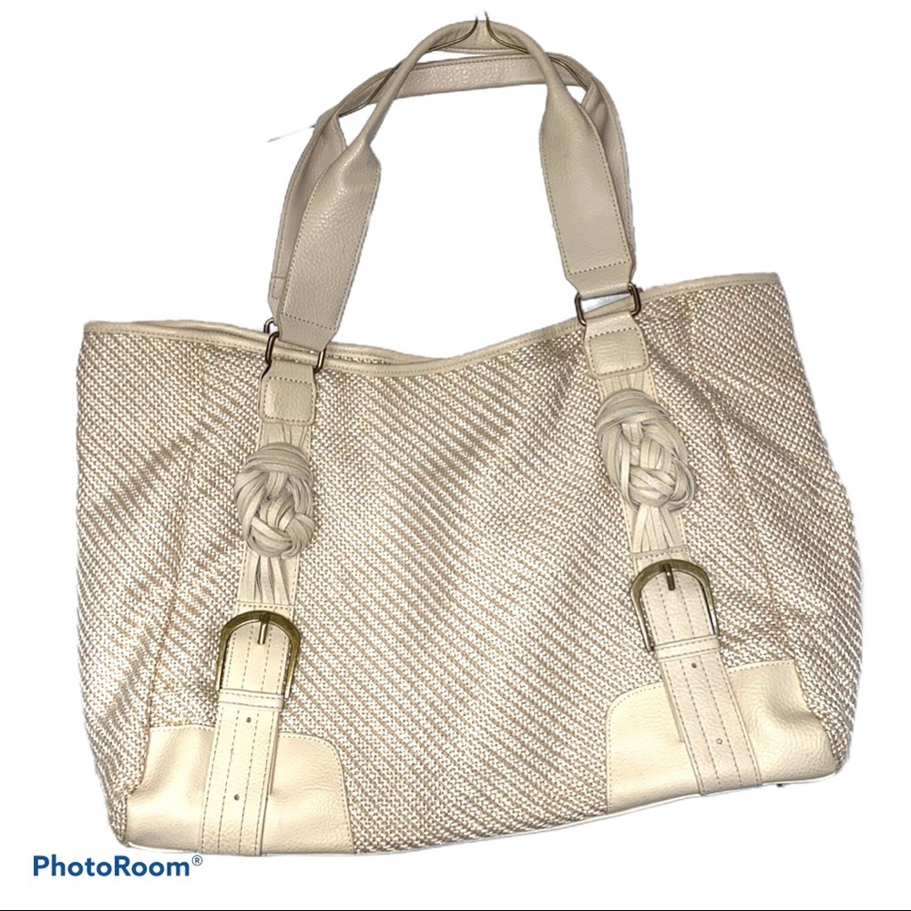 Braciano beige woven shoulder bag large